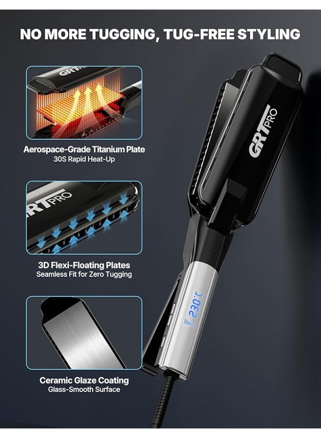 GRT Professional Wide Hair Straightener & Styler Wide Plate 55mm Quick Easy Styling, Floating Plates Ionic Anti-Frizz Ceramic Coating 30s Rapid Heating, Digital Display 19 Settings 50°C~230°C Thick Hairs - Image 3